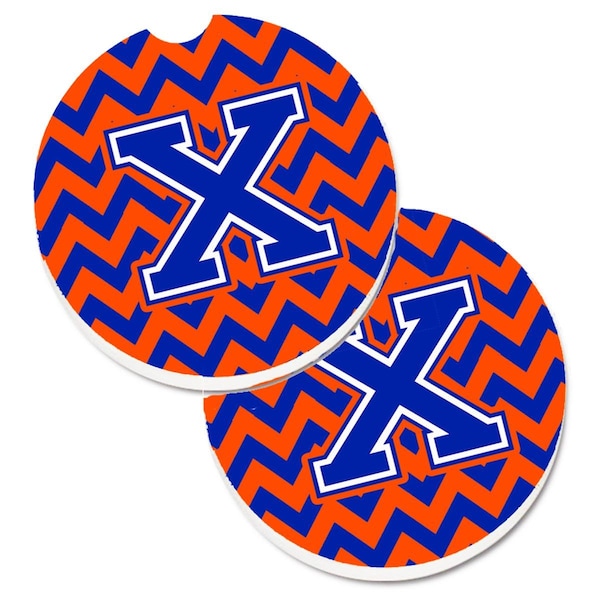 Carolines Treasures Letter x Chevron Orange and Blue Set of 2 Cup Holder Car Coaster CJ1044-XCARC - main
